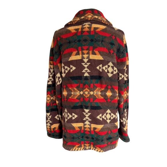 Vtg Ralph Lauren Hand Knit Aztec Southwestern Long Cardigan Concho Lambswool L - Picture 4 of 10
